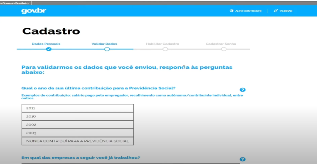 Tela para confirmar alguns dados pessoais referente a contribuições. 