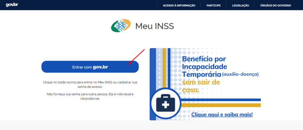 Tela inicial do site Meu INSS